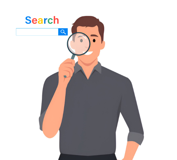Technical SEO illustration with magnifying glass and search concept
